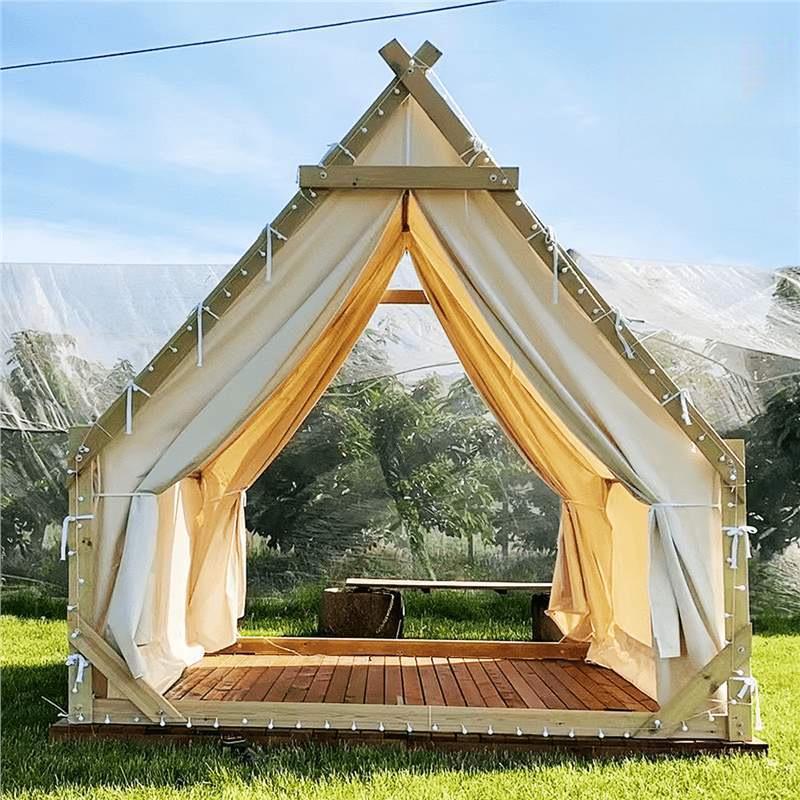 Triangle Log Cabin Style Dining Tent for Outdoor Camping and BBQ