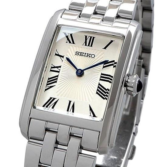 SEIKO náramkové hodinky dámské obdélníkový ciferník quartz SWR083 stříbrné zahraniční model
