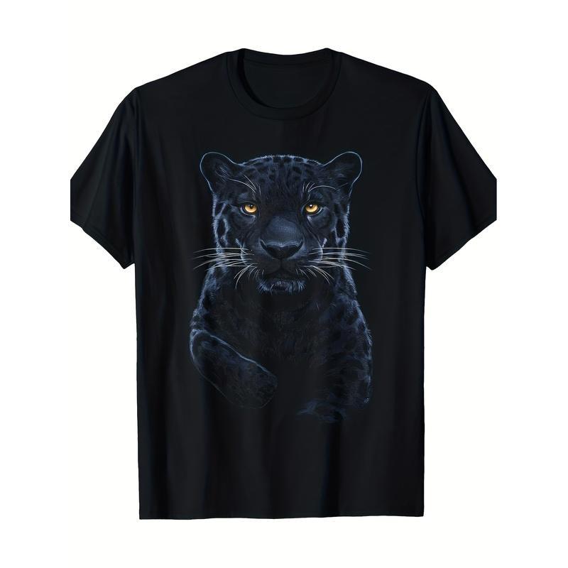 T-shirt unisex con grafica Pantera Nera, Tessuto Pesante 220GSM | Vestibilità Rilassata, Manica Corta, Girocollo, T-shirt Casual con Arte Animale Geometrico, Lavabile in Lavatrice