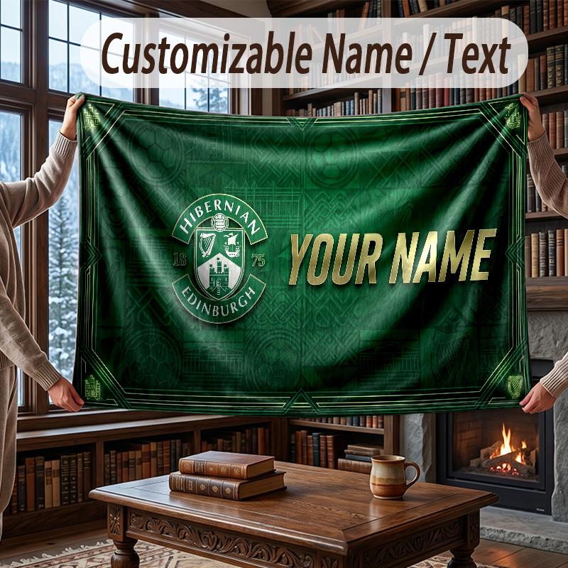 Custom Name Flannel Throw Blanket Hibernian FC Pattern Warm Home Decoration