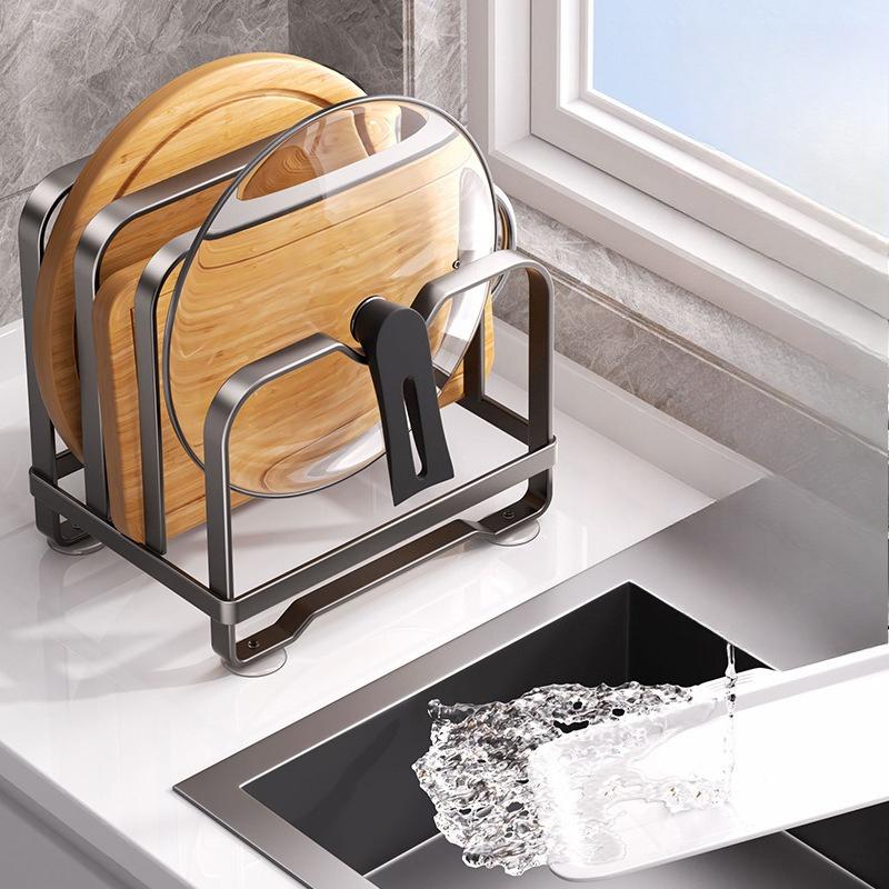 Kitchen Pot Lid Holder Cutting Board Rack Countertop Chopping Board Bracket Multifunctional Storage Shelf Organizer Stand