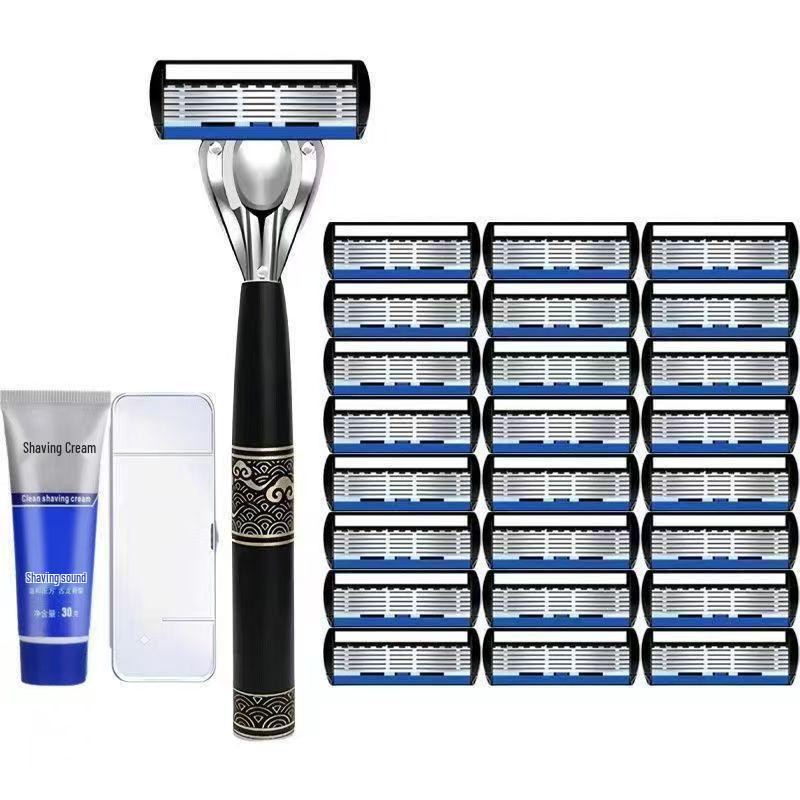 German Precision 6-Blade Men's Manual Razor - Anti-Scratch, Old-Fashioned Design
