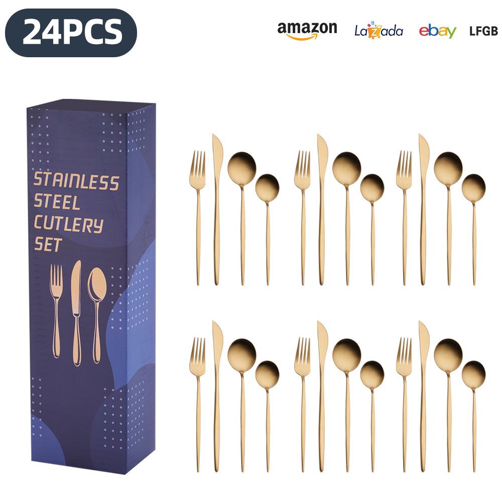 25 Years of New Stainless Steel Tableware Set, Tableware Portuguese Knives, Forks and Spoons 24-piece Gift Box Set
