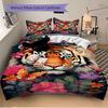 3Pcs Tiger Amidst Floral Splendor Bedding Set Soft Fabric Duvet Cover Pillowcases Home Christmas Xmas Halloween Gift 1 Duvet Cover 2 Pillowcase