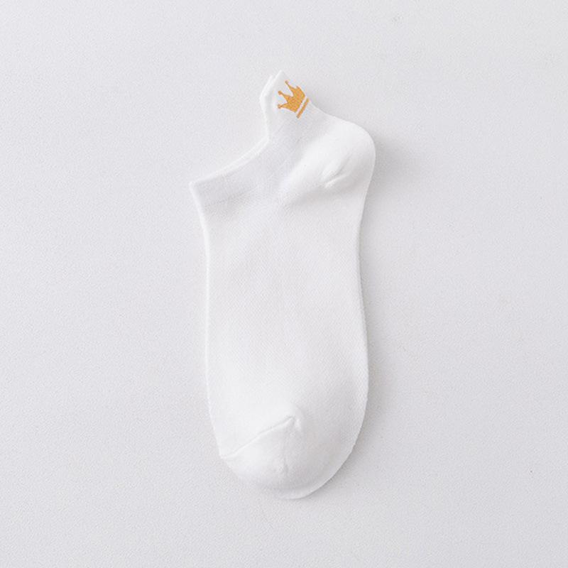 Short Summer Thin Cartoon Embroidered Crown Breathable Cotton Socks, Trendy Spring and Autumn Women's Socks
