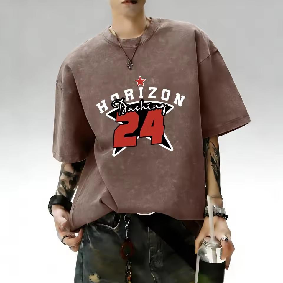 European and American men's summer dark warrior letter print comfortable and breathable round neck T-shirt outdoor street top