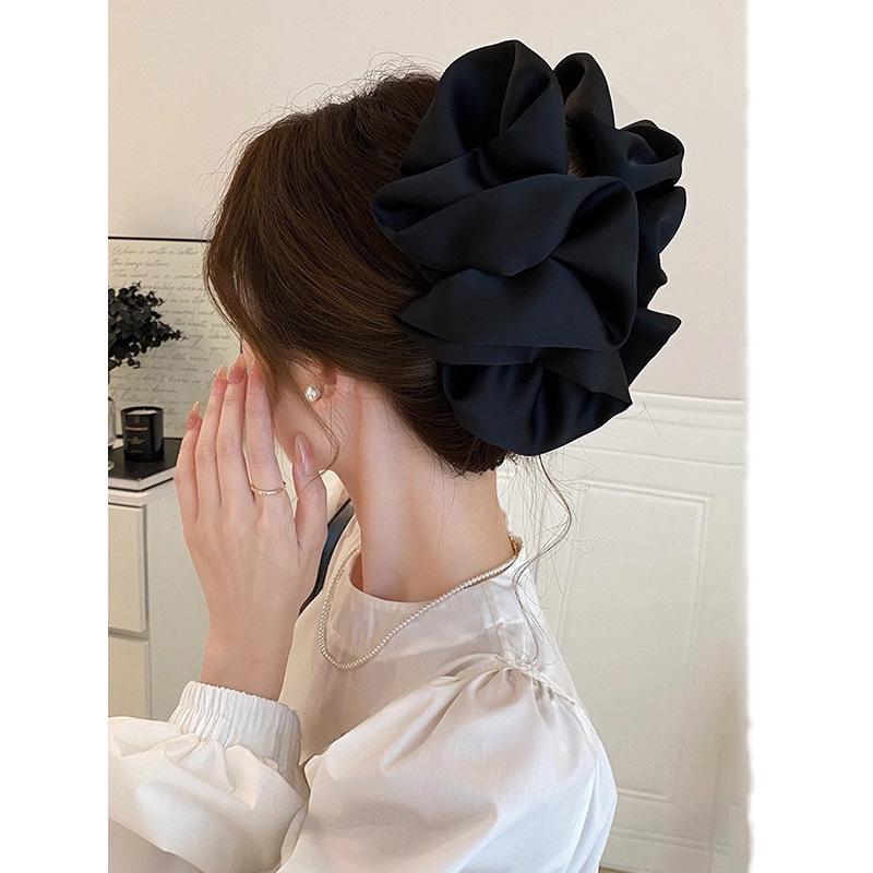 Luxury Black Satin Feather Bubble Claw Clip for Women - Diamond Accent Hair Accessory