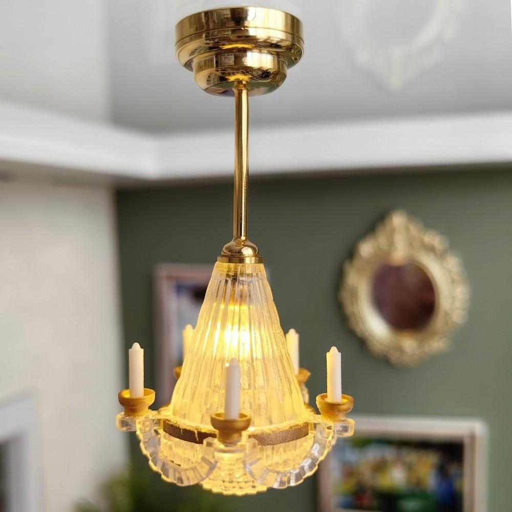 7 Styles Miniature LED Golden Light Mini Ceiling Lamp Chandelier Doll House Accessories