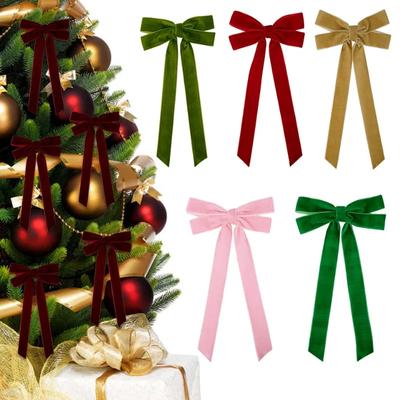 12pcs Wrapping Bows Chrismtas Party Gifts Velvet Christmas Bows Christmas Tree DIY Hanging Ornaments Ribbon Bow Gift