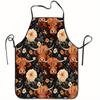 1pc Scottish Highland Cow Apron Suitable for Baking, Cooking, Scottish Tartan & Highland Cow Print with Tulips, Daisies - Reusable Kitchen Apron for &