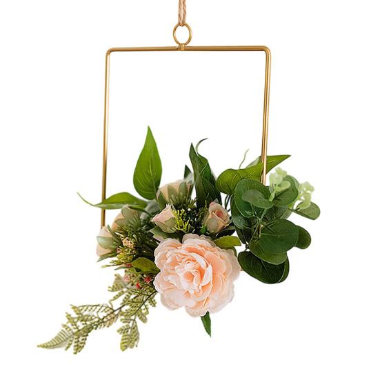 Yousheng Floral Hoop Wreath, Metal Wall Hanging with Flower Decor, Durable Wear-Resistant Floral Hoop Wreath, for Garden Balcony Windowsill