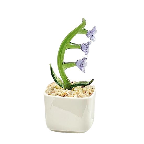 

Faux Crystal Flower Figurine Mini Hand Blown Glass Potted Flower Ornament for Home Office Table Decor Gifts for Wedding Birthday Mother s Day E