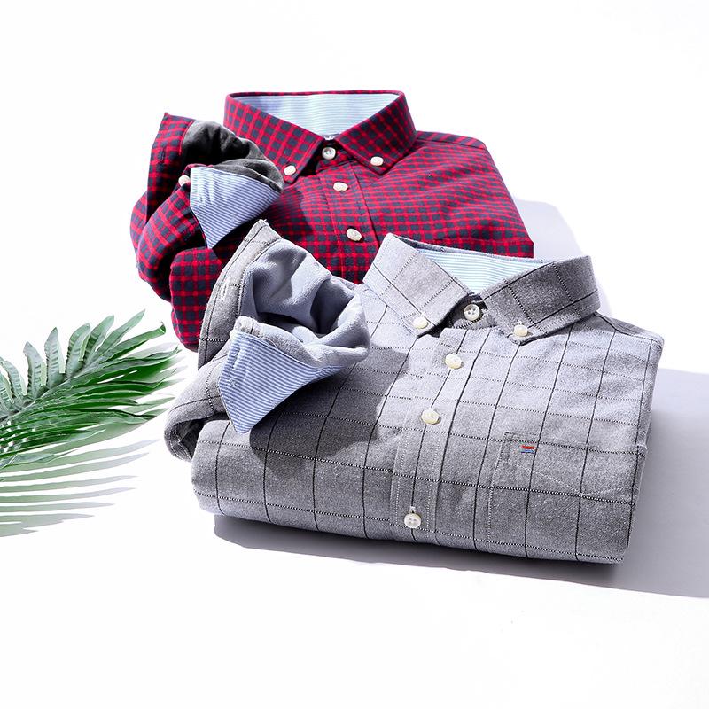 Men's Thick Fleece-Lined Oxford Long-Sleeve Shirt - Warm and In Stock