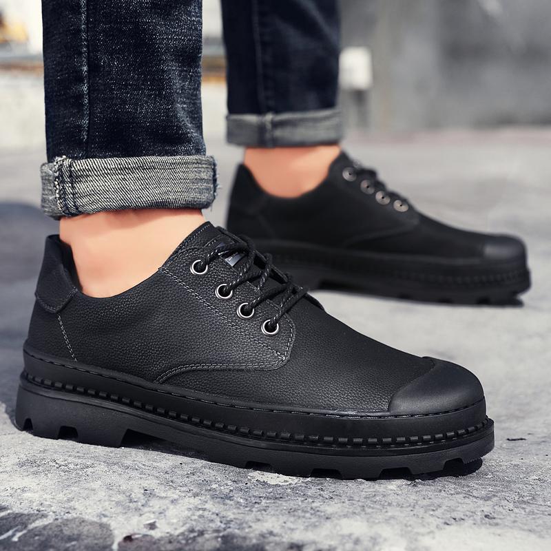 Fashion Shoes Men lace up oxfords Genuine Leather Casual Outdoor Wear-Resistant Fashion Comfortable Round Toe Walking Elegant Shoes