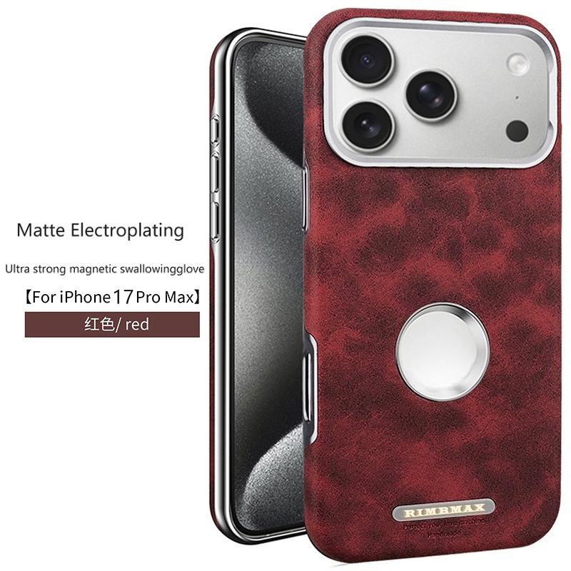 

Plating Leather Phone Case for iPhone 17 Pro Max Air 16 15 Plus 14 13 12 Pro Aluminium Lens/Button/Bumper Magnetic Hard Cover iPhone 12 Pro темно-красного