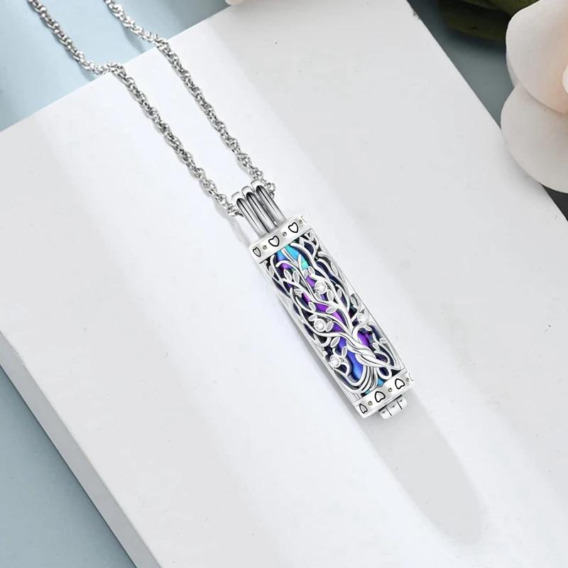Cylinder Cremation Jewelry Tree of Life Urn Ashes Necklace for Women Men Vial Cremation Ash Pendant Memorial Jewelry