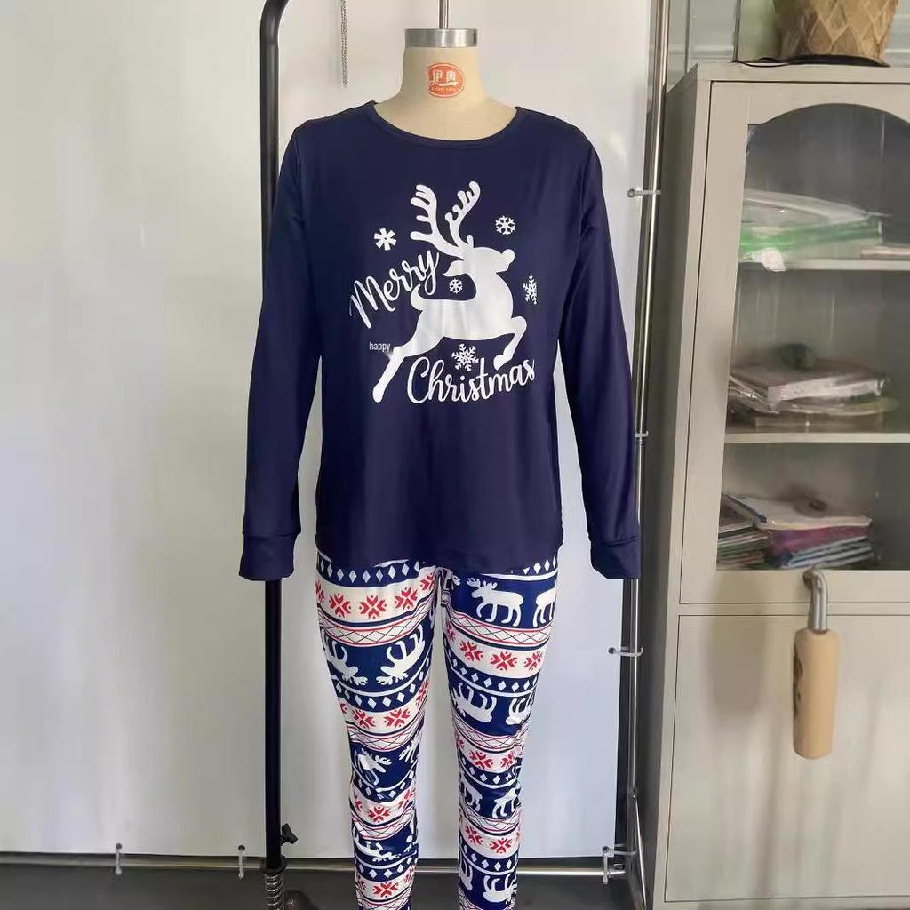 2022 Evropská vánoční rodinná domácí pyžamová souprava pro rodiče a děti - Dlouhý rukáv, Kulatý výstřih