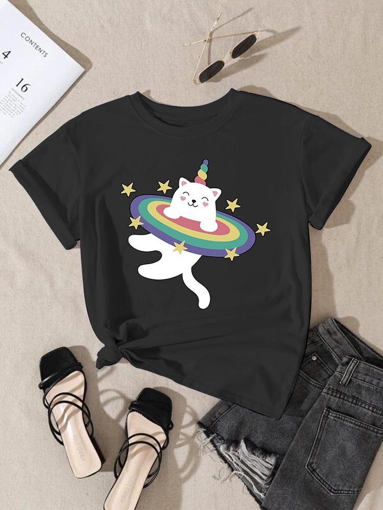 Women Fashion Print T-Shirt Girl Y2K Short Sleeve Tees Tops Kawaii 90S Sweetshirts Female Harajuku Graphic O-Neck T-Shirt