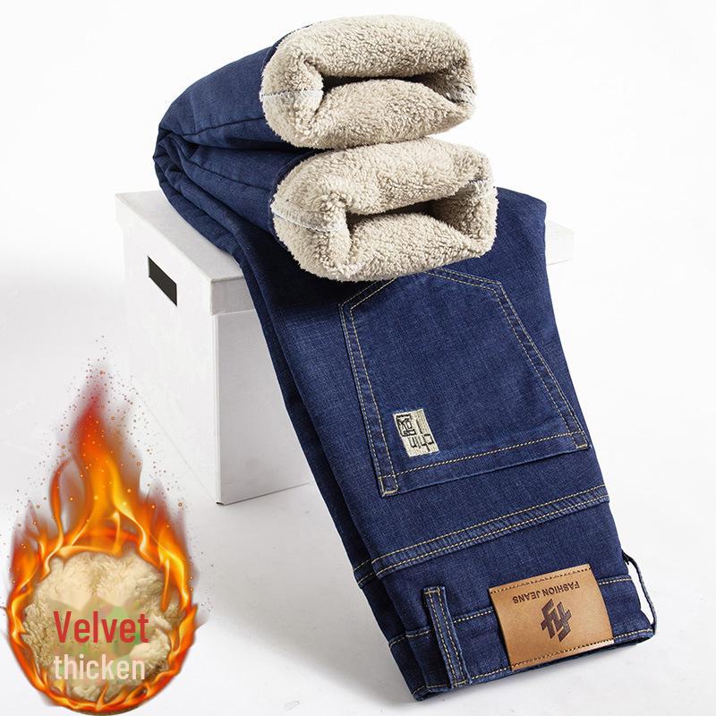 Men's Winter Loose Straight Lamb Fleece Jeans - Thick, Warm, Casual Pants