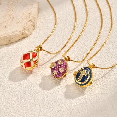 Copper Zircon Cross Egg Open Pendant Necklace Gold, Easter Ladies Jewelry Pnb-392