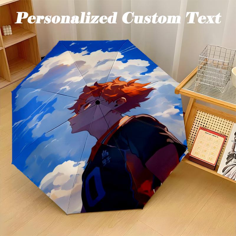 Portable Auto Folding Umbrella,Haikyuu 8 Rib Waterproof Umbrella For Camping Commute