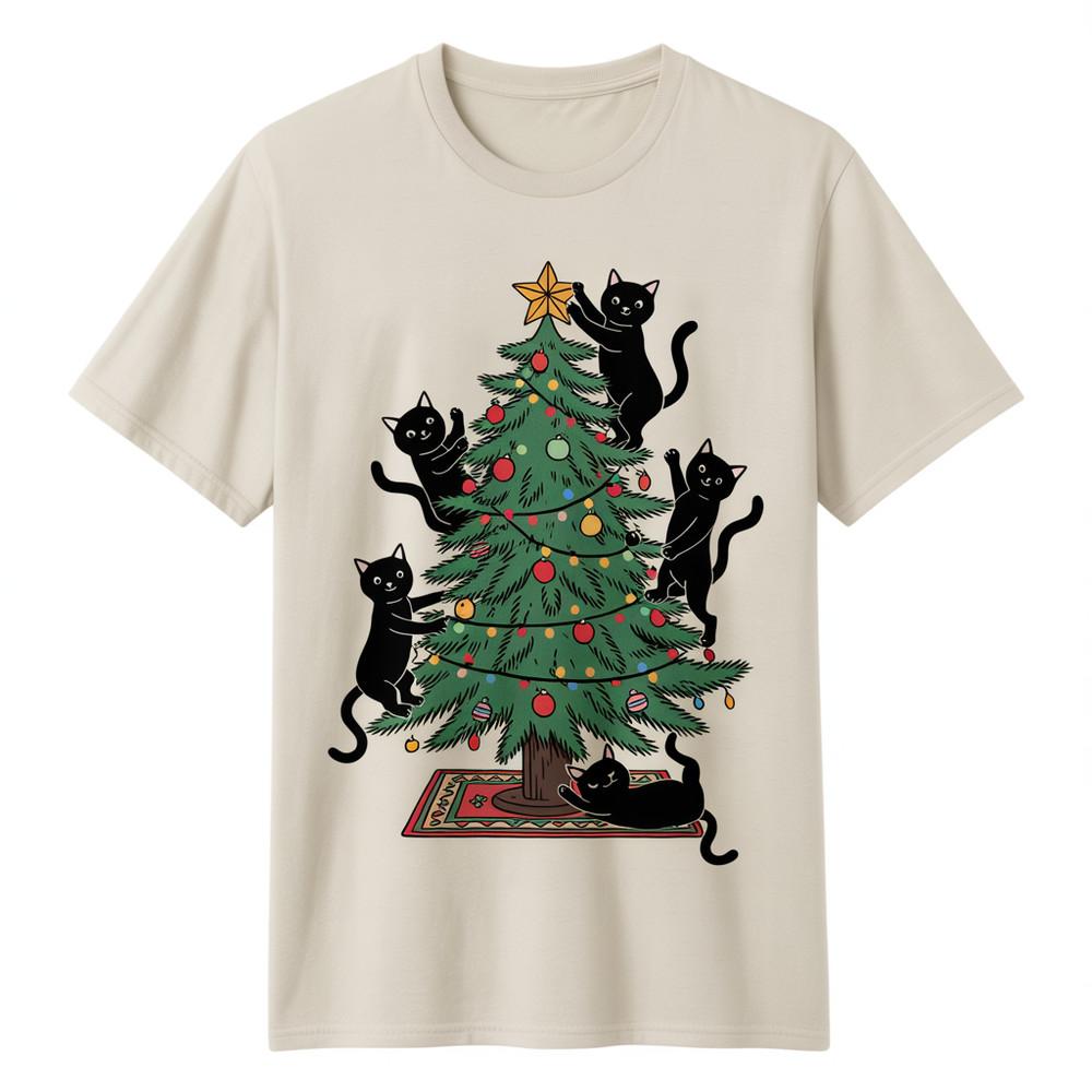 Comfort Colors® Christmas Tree And Cat TShirt Cute Christmas Shirt Cat Owner Unisex T-Shirt S