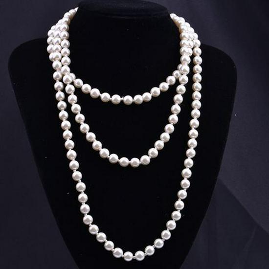 Women's European & American Fashion Imitation Pearl Multilayer Necklace - Simple Knotted Long Sweater Chain