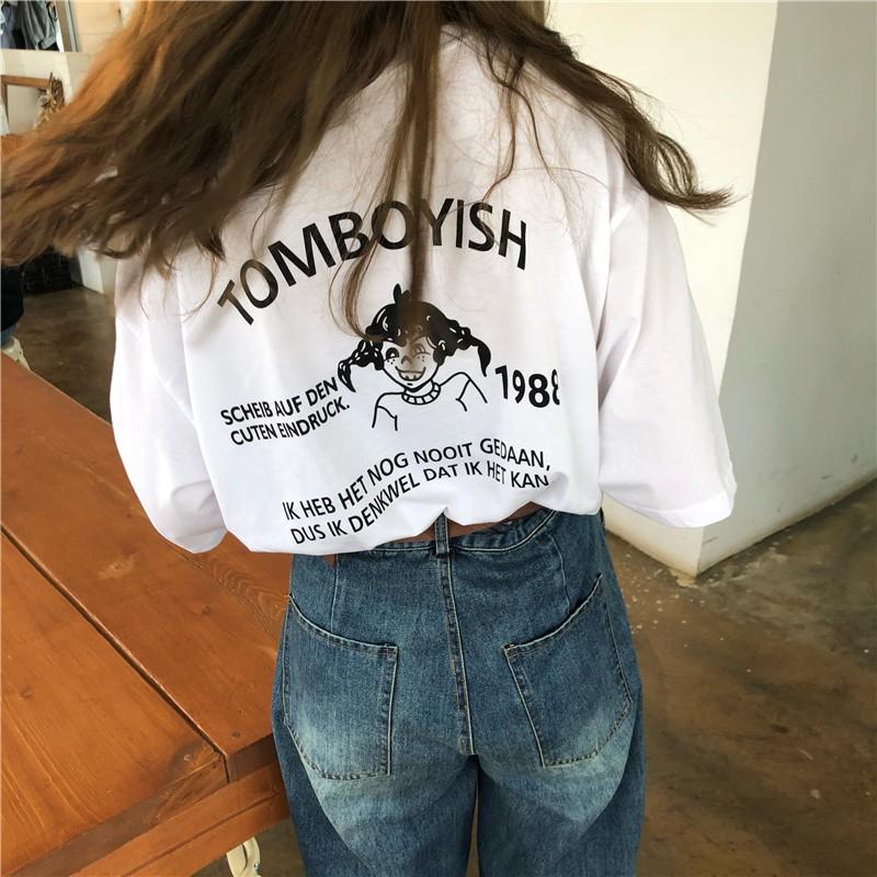 Summer New American Retro Print ort Sve T-irt Women's Loose Fit round Ne Lacape Pattern Commute Sle Faionable