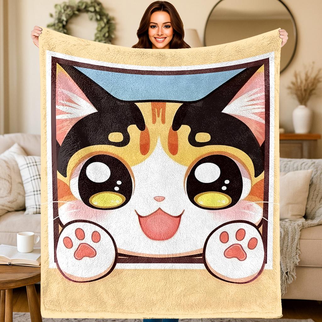 Cute cat animal cartoon pattern Flannel printed blanket suitable for all seasons suitable for living room office sofa and travel
