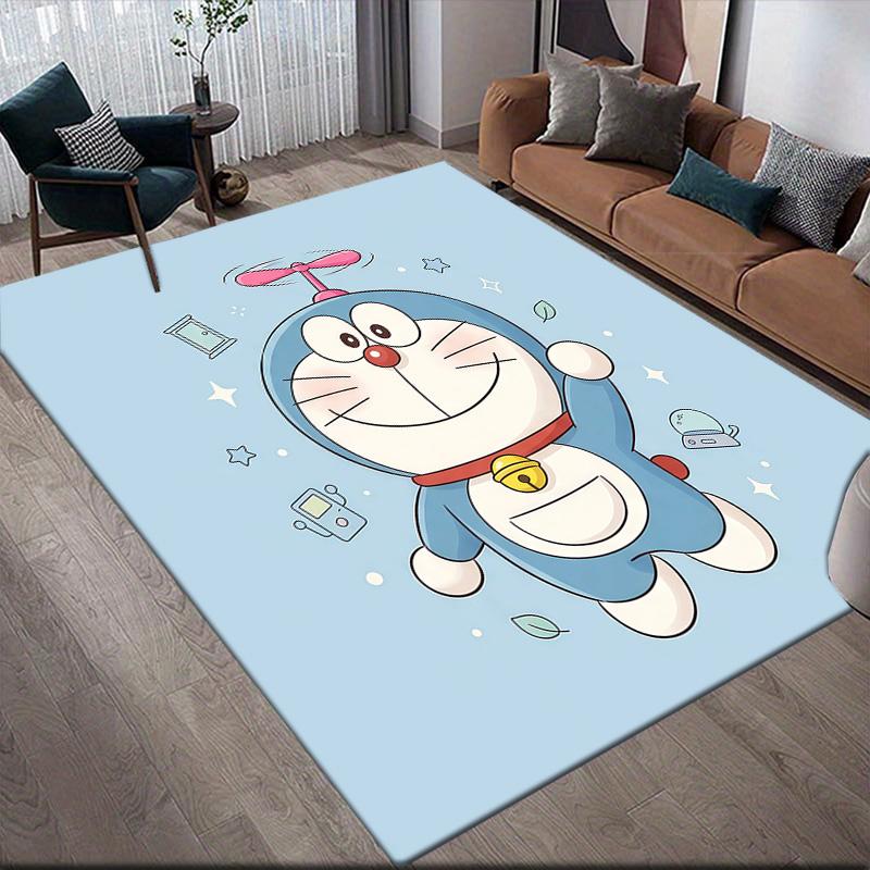 Doraemon3 Flannel Pattern Square Carpet,Area Rug,Carpet Rug for Living Room Bedroom Sofa Playroom Decor,Non-slip Floor Mat