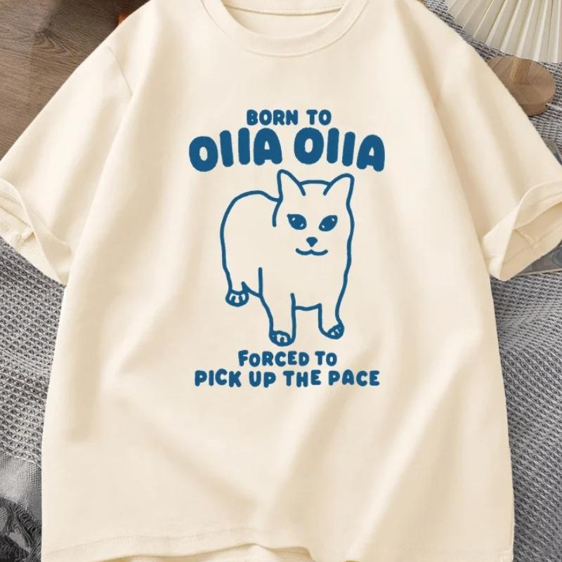 Born To OIIA Spinning Cat T-Shirts Funny Retro Animal Tee 90s Woman Short Sleeve T-shirt Harajuku Graphic Tees Streetwear Summer