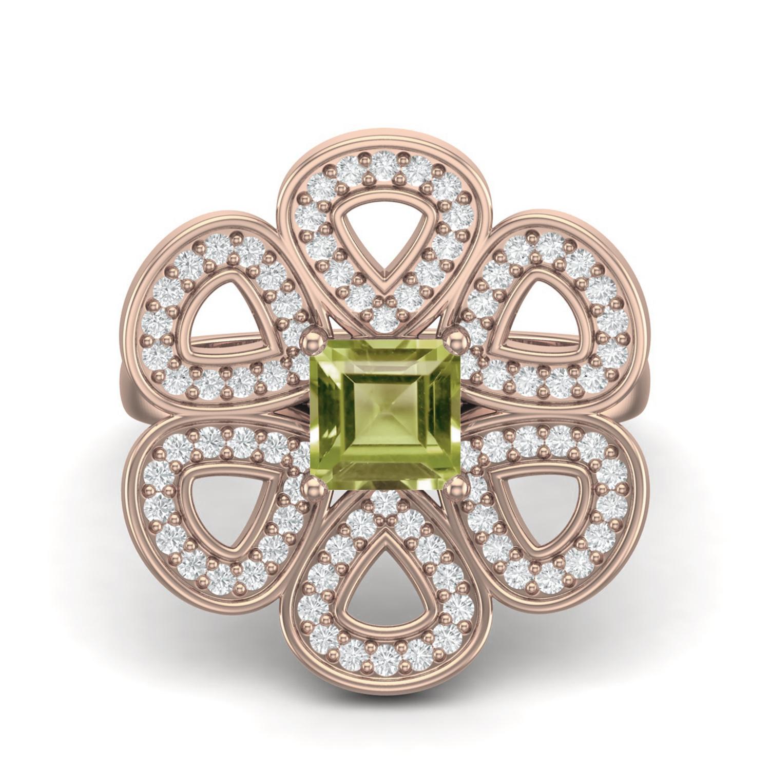 1.33 Ctw Square Peridot 925 Sterling Silver Rose Vermeil Cocktail Women Wedding Ring 8