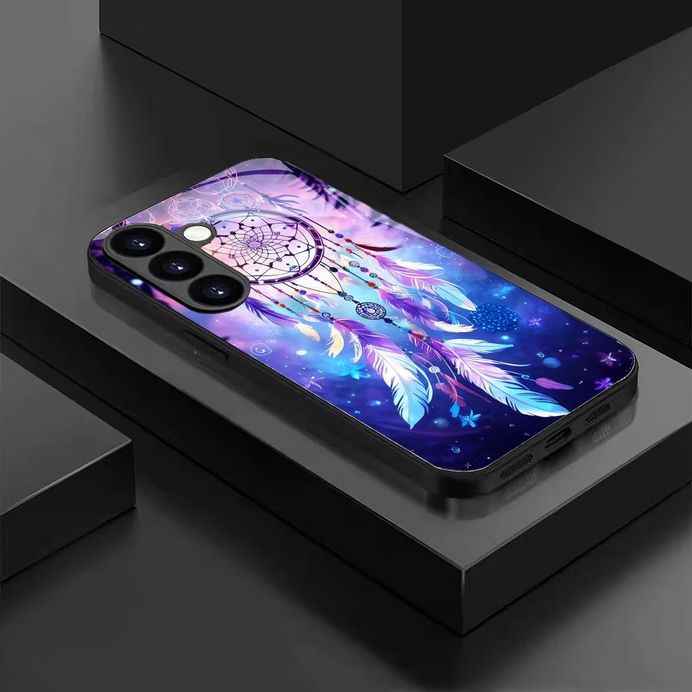 Artistic Feather Tempered Glass Phone Case Suitable for Samsung Galaxy S26 S25 S24 S23 S22 S20FE/Ultra/Plus Anti Drop Back Cover