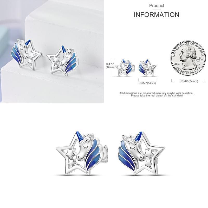 Sparkling Blue Zircon Hoop Earrings Pave U Shape Star Devil Eyes Circle S925 Drop Earring Fit Original Party Jewelry