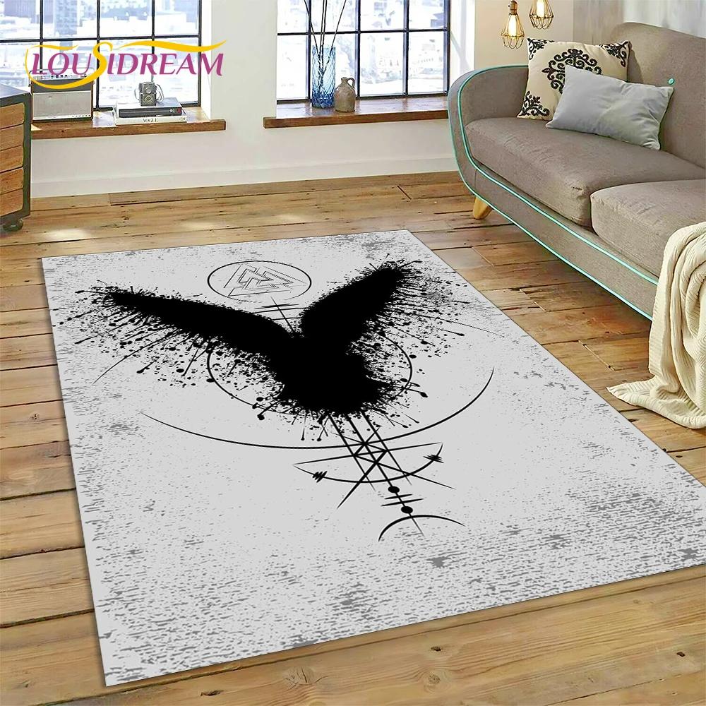 Nordic Mythology Valhalla Viking Odin Cartoon Area Rug Large,Carpet Rug for Living Room Bedroom Sofa Doormat,Kids Play Floor Mat