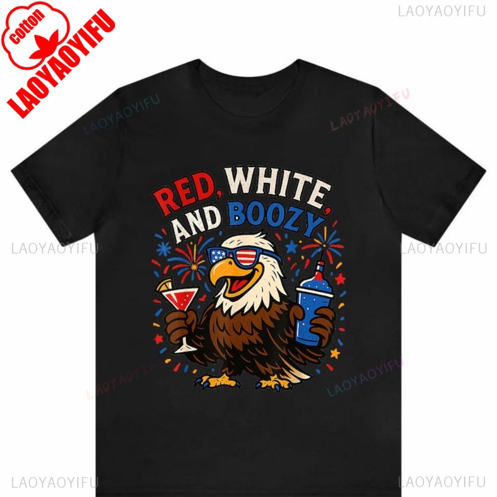 Red White And Boozy Patriotic Eagle Unisex Unisex Tshirt Fun Independence Day Tees American Eagle Graphic Shirt New Casual Simple S