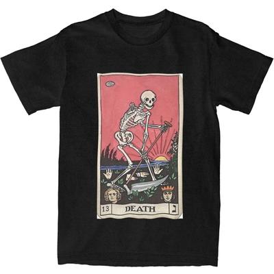 Gruseliges Skelett-Tod-Tarot-T-Shirt für Männer und Frauen, coole Baumwolle, gruselige Goth-Totenkopf-Karte, T-Shirt, Top, T-Shirt, Kleidung, bedruckt