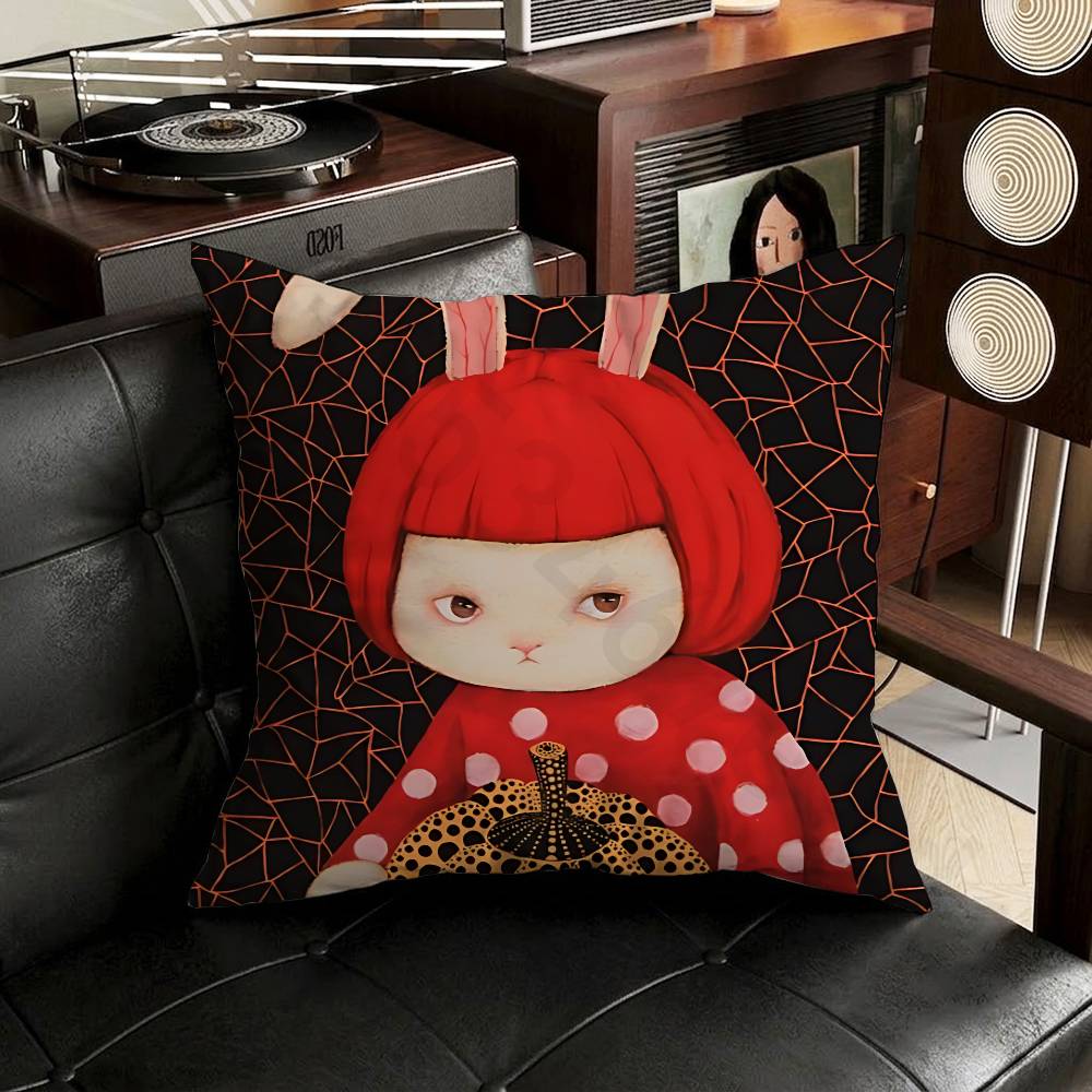YYayoi Art KKusama Pillow Case Square DoubleSided Printing Short Plush Sofa Cushion Cover Bedroom Bedside Pillow