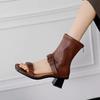 2025 new Internet celebrity belt buckle thick heel open-toed high-top sandals women's summer square head rear zipper Roman cool boots