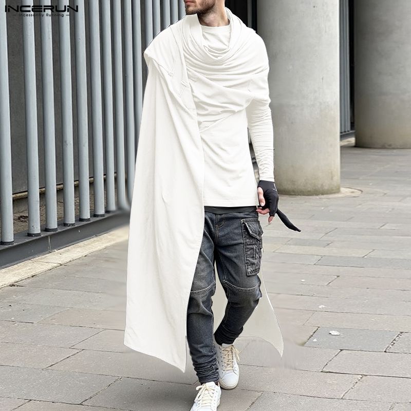 INCERUN Herbst Herren Schwingkragen Langarm Unregelmäßige Lagen Lässige Gothic Oberteile T-Shirts