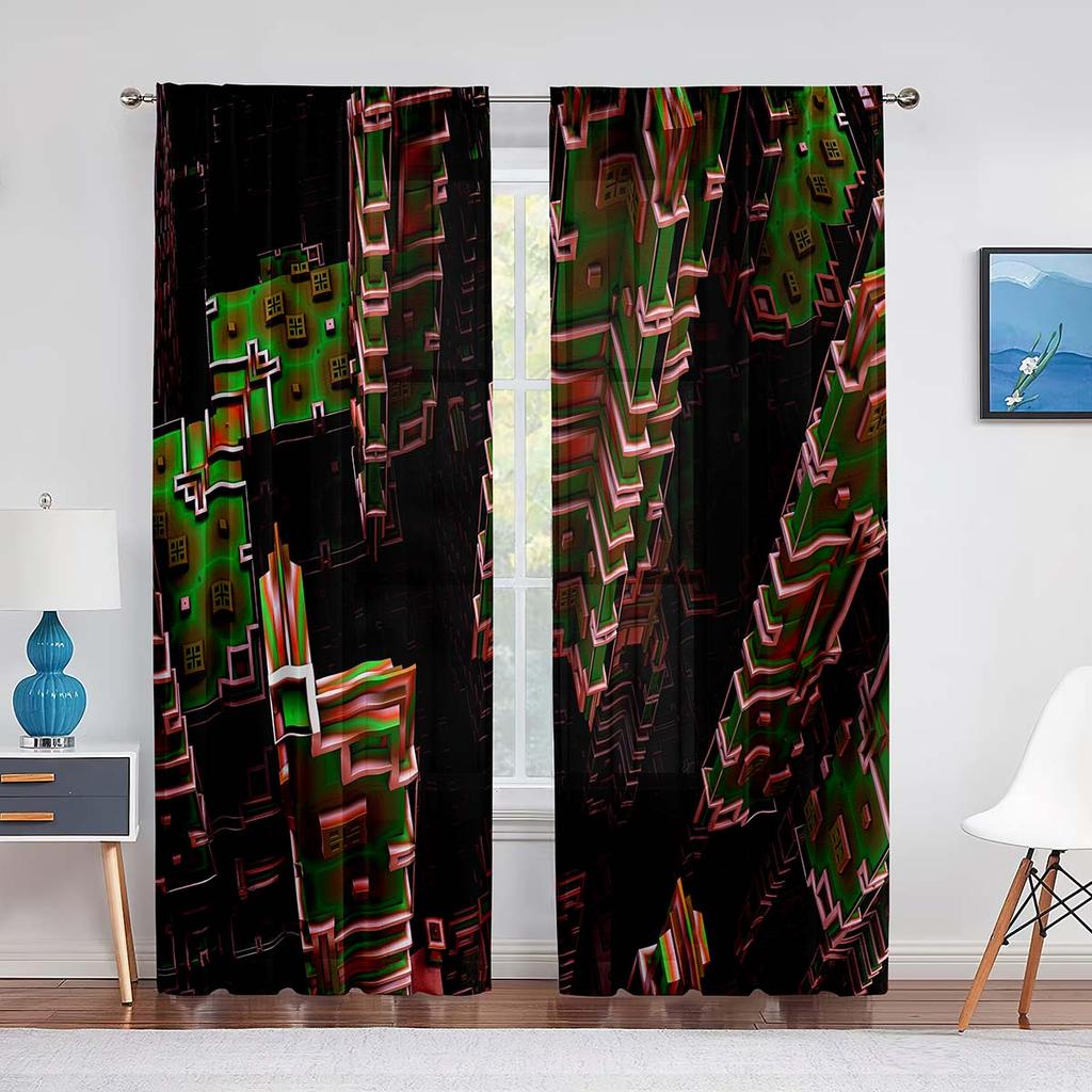 Niebieska Geometryczna Kwadratowa Przezroczysta Woalowa Zasłona do Kuchni Salonu Sypialni Dekor Nowoczesne Abstrakcyjne Tiulowe Zasłony Obróbka Okna