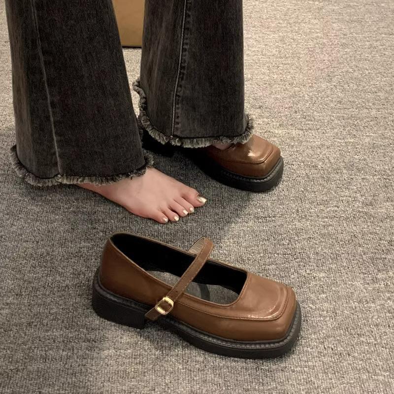 French Retro British Style Small Leather Shoes Women's Spring New Square Head Mary Jane Shoes Low Heel Light Mouth Single Shoes