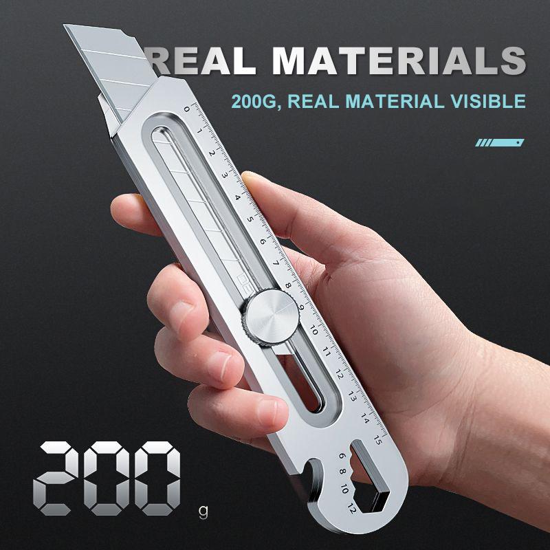 Řezačka na krabice užitkových nožů 6 v 1 Víceúčelová nerezová ocel, zatahovací, odolný, voděodolný, odlamovací nůž