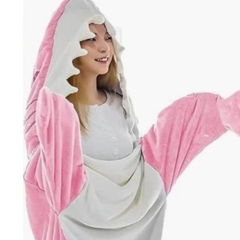 Pigiama Intero Invernale Squalo Sacca a Pelo Animale Cartone Animato Panno Viso Abbigliamento da Casa Caldo Tempo Libero Pigiama Uomo e Donna