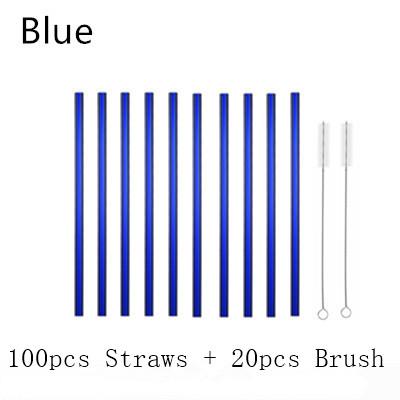 100Pcs Reusable Drinking Glass Straws 18cmx8 mm For Smoothies, Tea, Juice --10 Pack With 20Pcs Cleaning Brushs