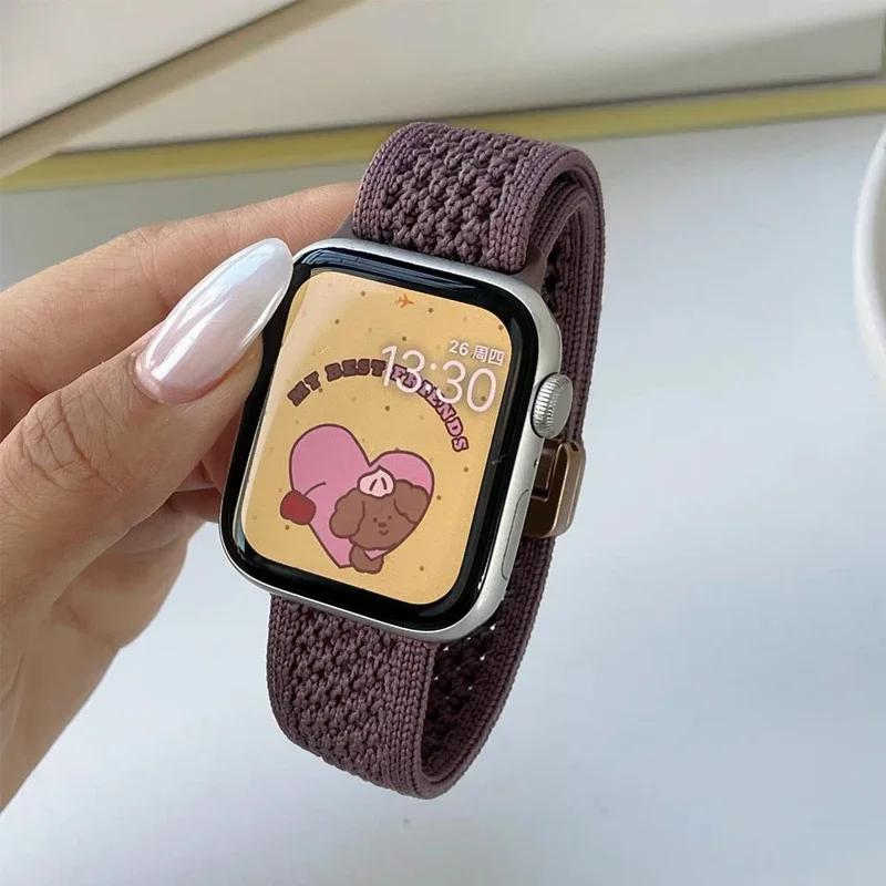 Cartoon Braid Nylon Magnetic Buckle Strap For Apple Watch Series 10 42mm 46 41mm 40 Lovely Girl Band For Iwatch 10 9 8 SE 6 5 4