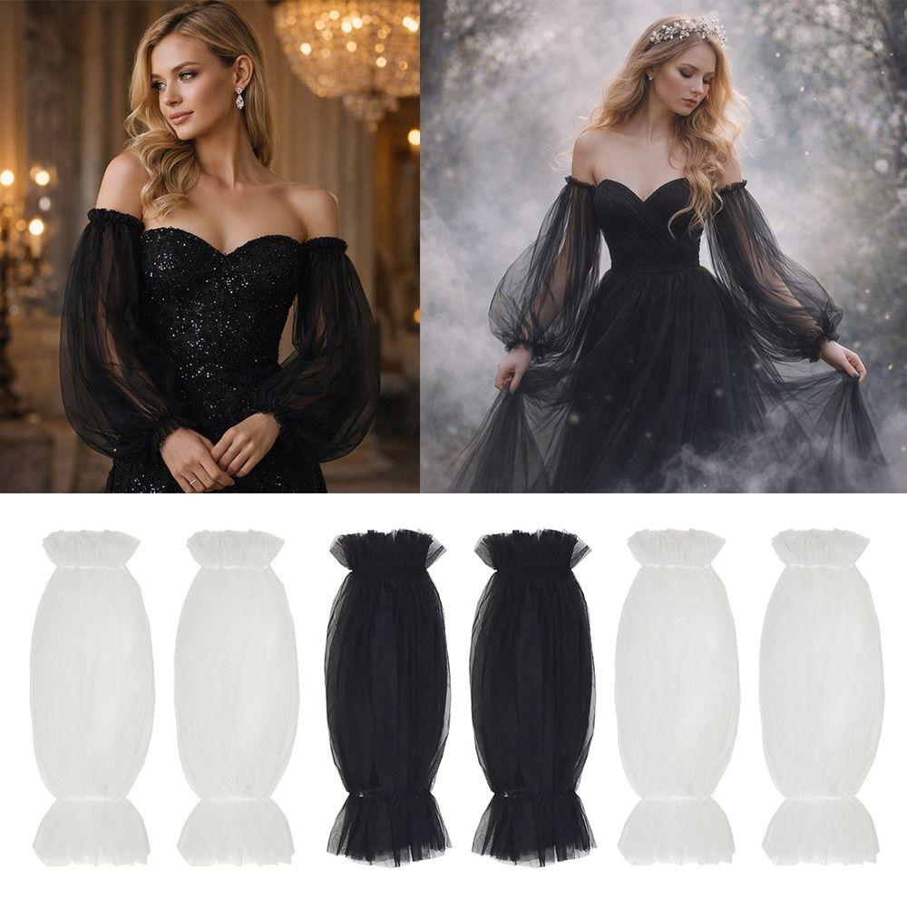 Detachable Bridal Arm Sleeves Breathable Pleated Puff Sleeve Lantern Long Sleeves Wedding Party