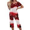 Women's Casual Two Piece Outfit Set Christmas Print Short Sleeve Pants