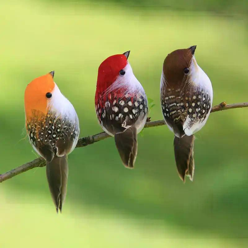3/6 Piezas Pájaros Artificiales 3D de Espuma con Plumas Decoraciones para Fiesta de Cumpleaños Hogar Jardín Boda