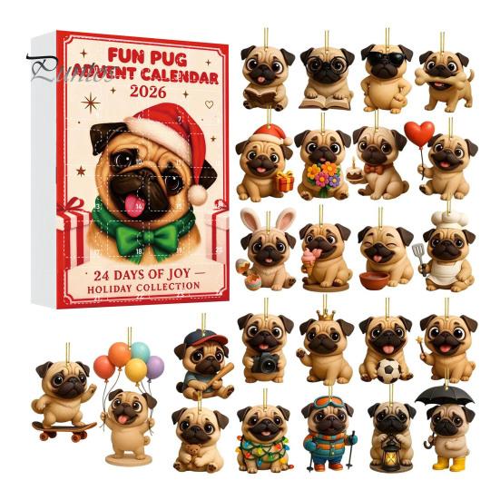 Holiday Countdown Calendar 2026 Christmas Advent Calendar, 24 Days with 2D Acrylic Gift for Kids Dog/Horse/Cat/Animals Pendants, Mini Animal